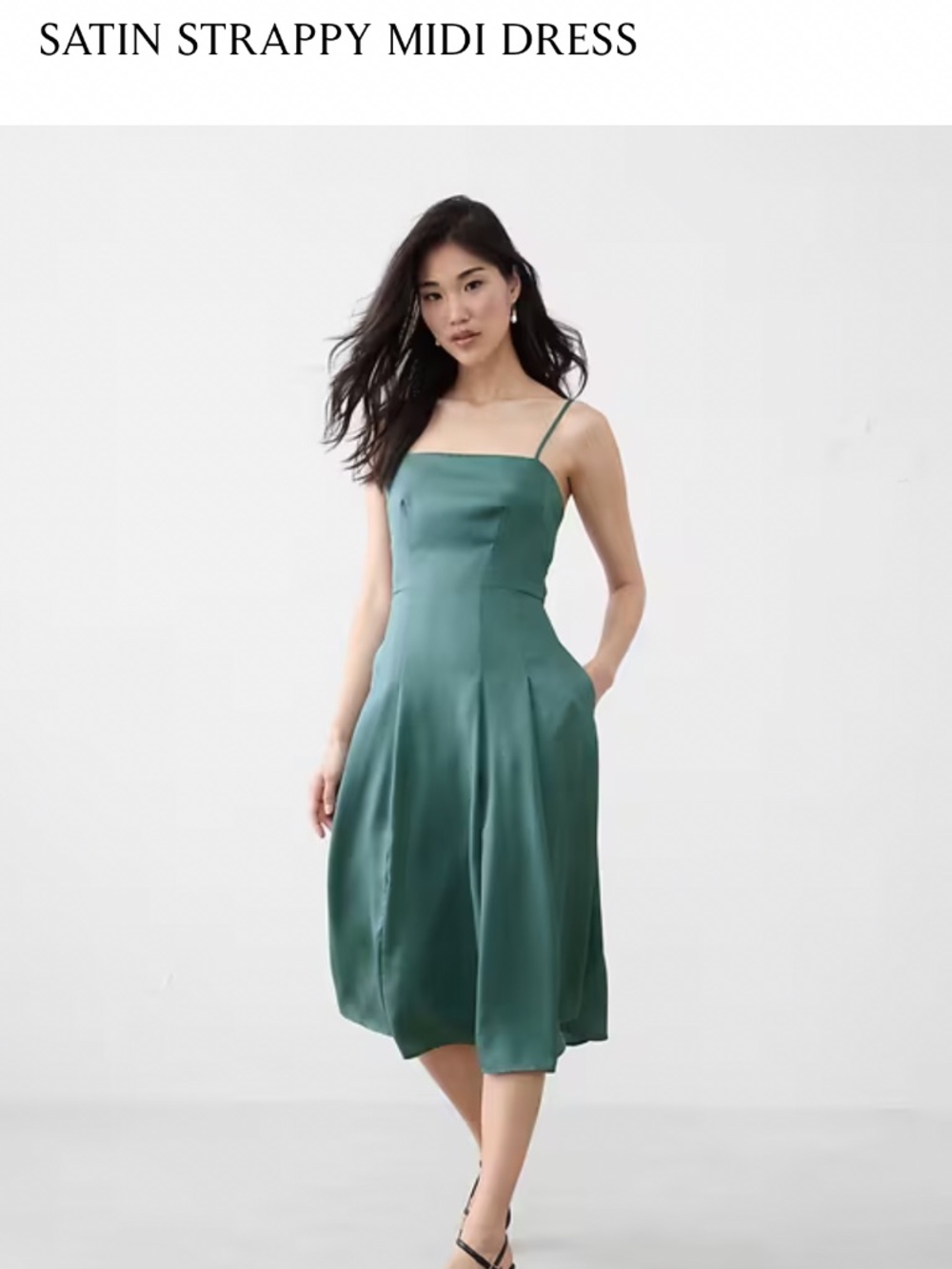 Banana Republic SATIN STRAPPY MIDI DRESS w/ pockets | 8 Petite | Thermal Spring